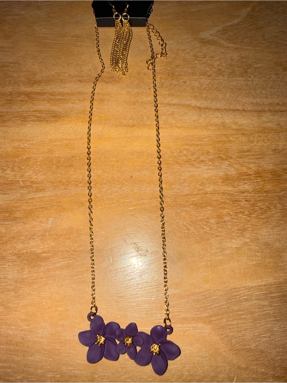 Gold Chain Necklace with Purple Flower Accent